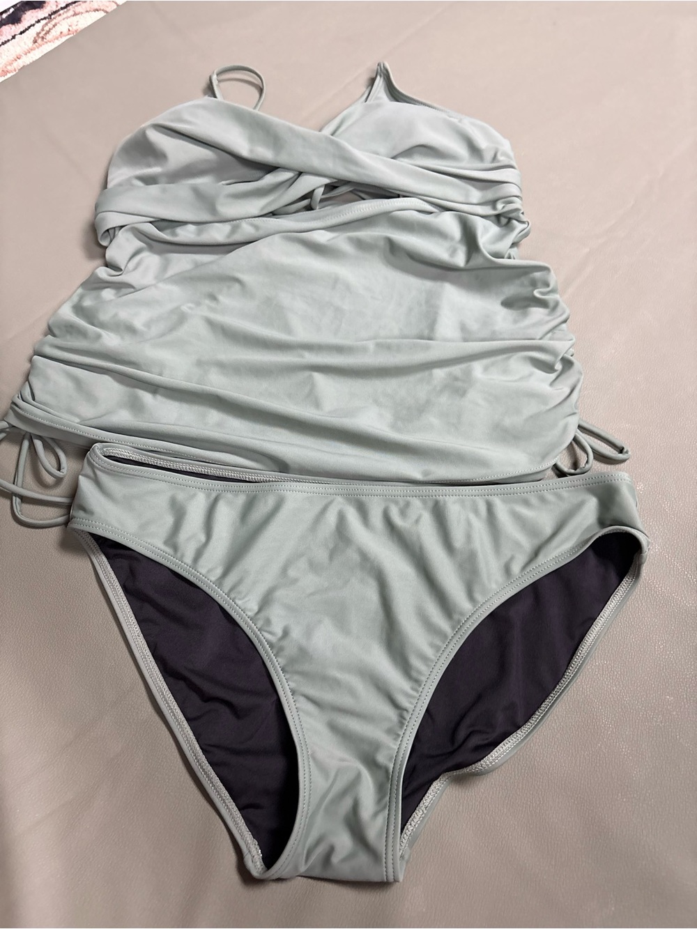 Motherhood Maternity Light Sage Ruched Tankini Set